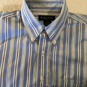 Brooks Brothers 1818 Mens Size Large Non-Iron Shirt 100% Cotton Blue Stripe
